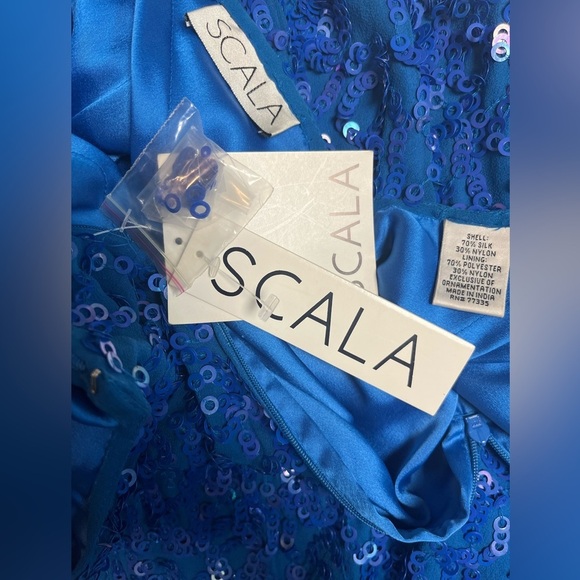 Scala Blue Sequin Halter Gown XL – Silk Blend, Evening Gown Dress NWT - Picture 7 of 7
